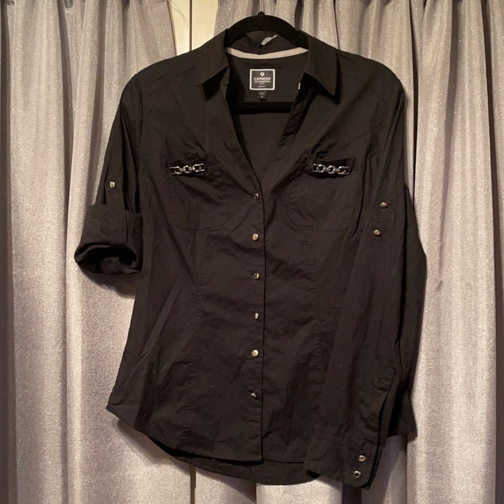 Black Express Button Down w/ Chain Detail